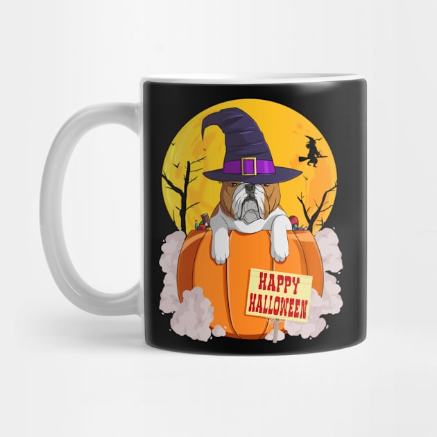 English Bulldog Witch Pumpkin Happy Halloween by Noseking